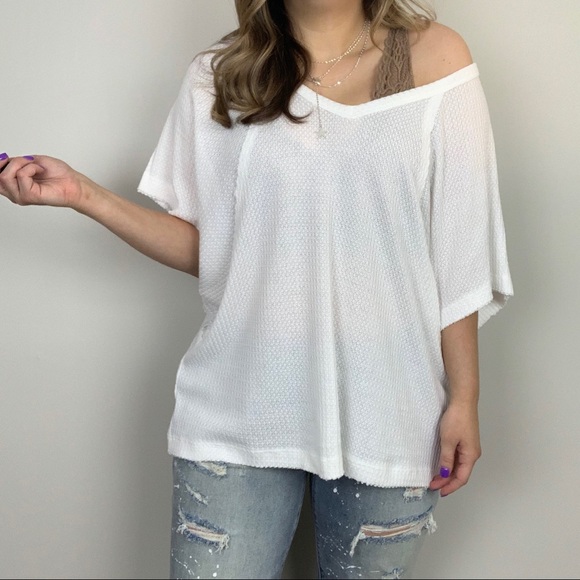 La Jolla Oversized Waffle Top - White S - Picture 6 of 8